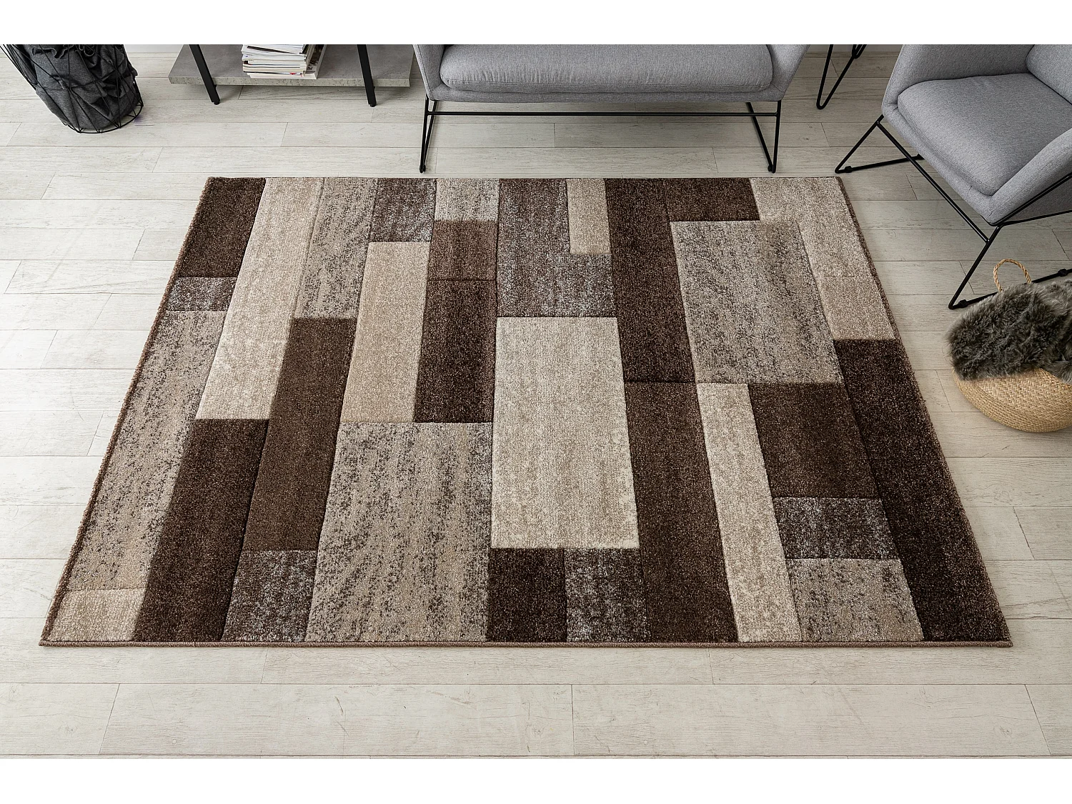 Tapis FEEL 5756/15044 RECTANGLES marron 240x330 cm