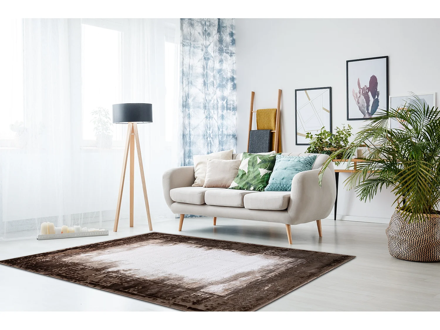 Tapis ACRYLIQUE VALENCIA 036 CADRE, vintage Ivoire / marron 240x350 cm