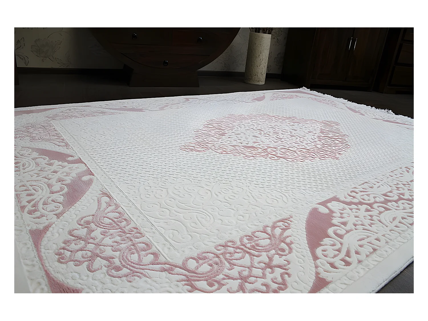 Tapis ACRYLIQUE MIRADA 5416 Pudrowy ( Poudre ) Franges 80x300 cm