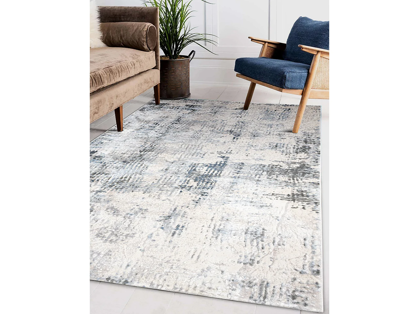 Tapis ACRYLIQUE ELITRA 6202 Abstraction vintage ivoire / bleu 240x350 cm