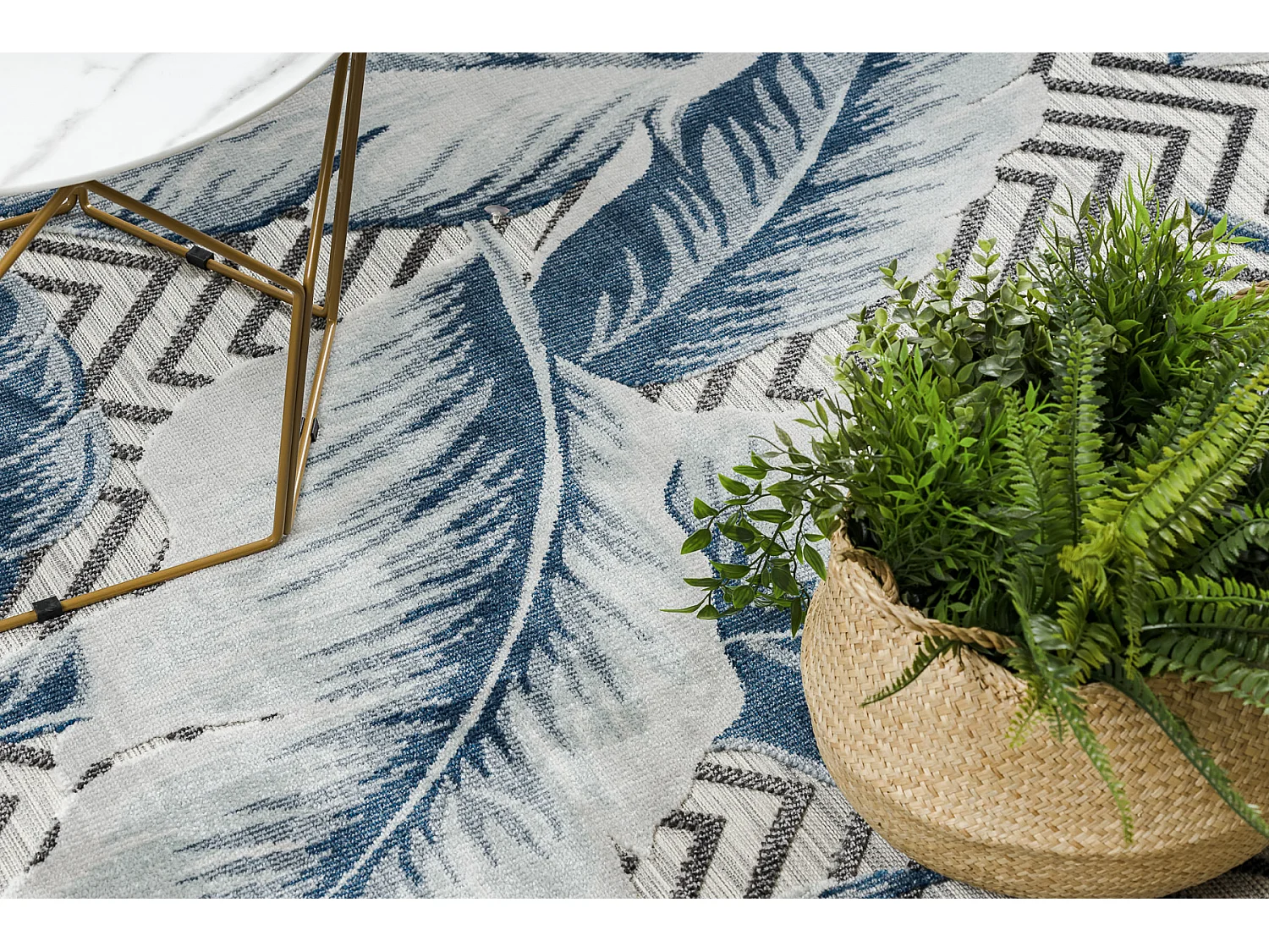 Tapis Structurel BOTANIC 65242 Plumes, zigzag, tissé à plat sur balc 117x170 cm