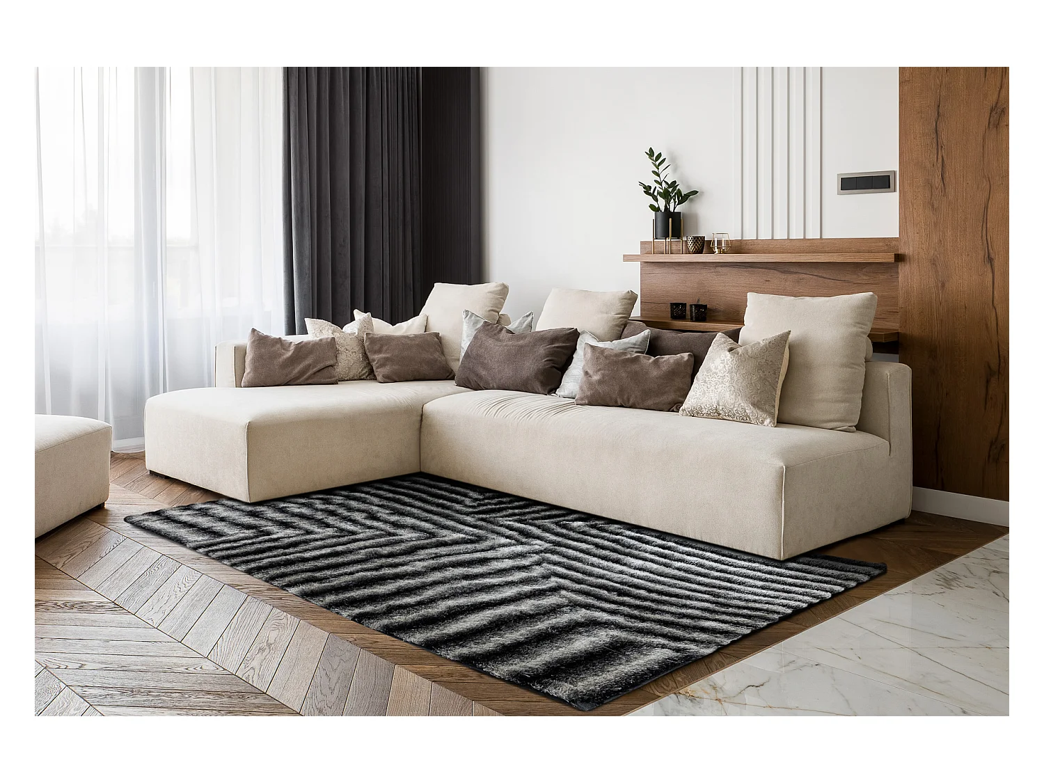 Tapijt shaggy FLIM 010-B3 modern, Labirynt - Structureel, zwart / grij 160x220 cm