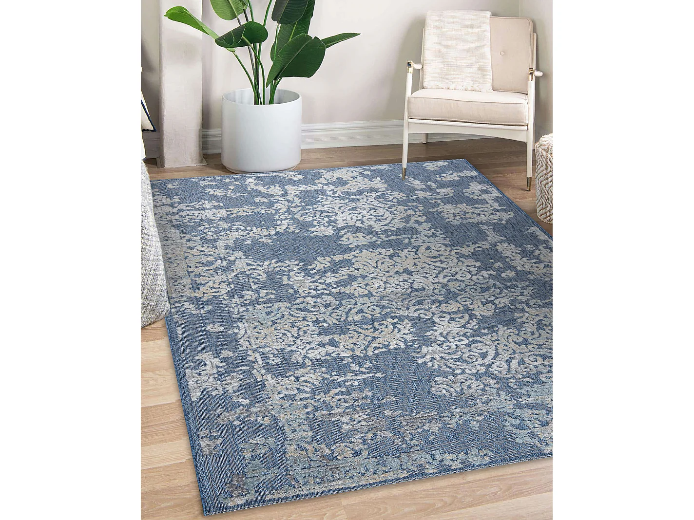 Tapis Structural SOLE D3811 Ornement - tissé à plat bleu / beige 160x220 cm