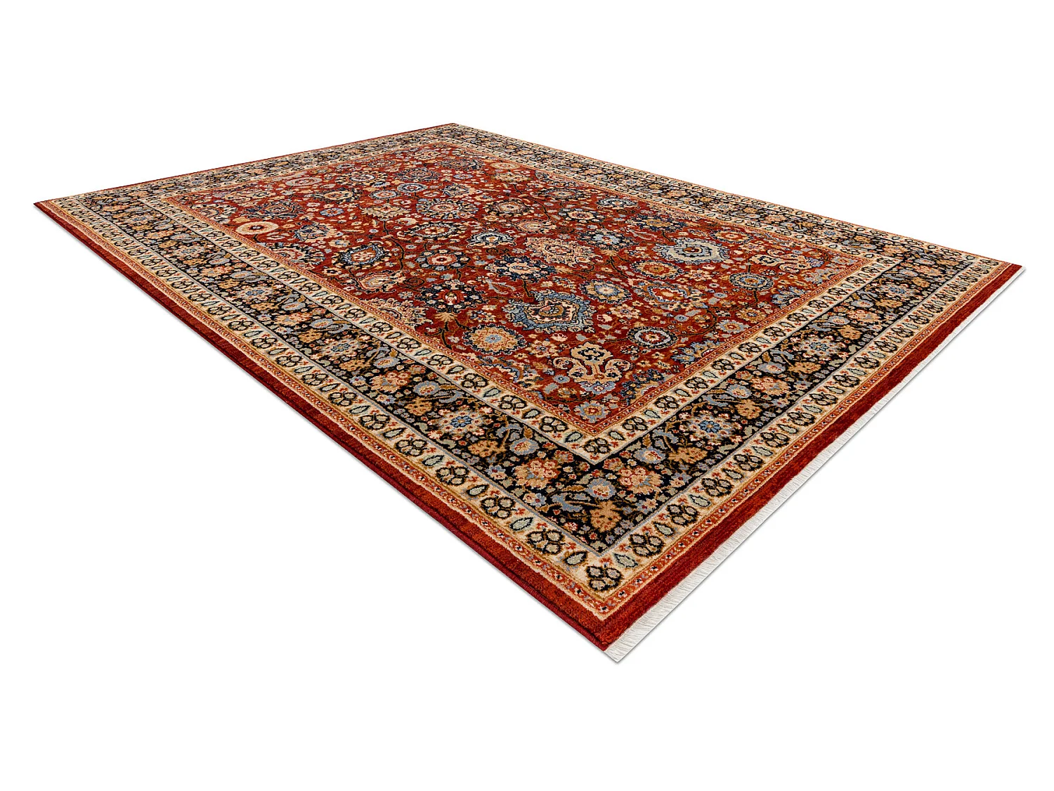 Tapijt KESHAN Ornament, frame oosters 7573/53577 kastanjebruin / marin 120x145 cm