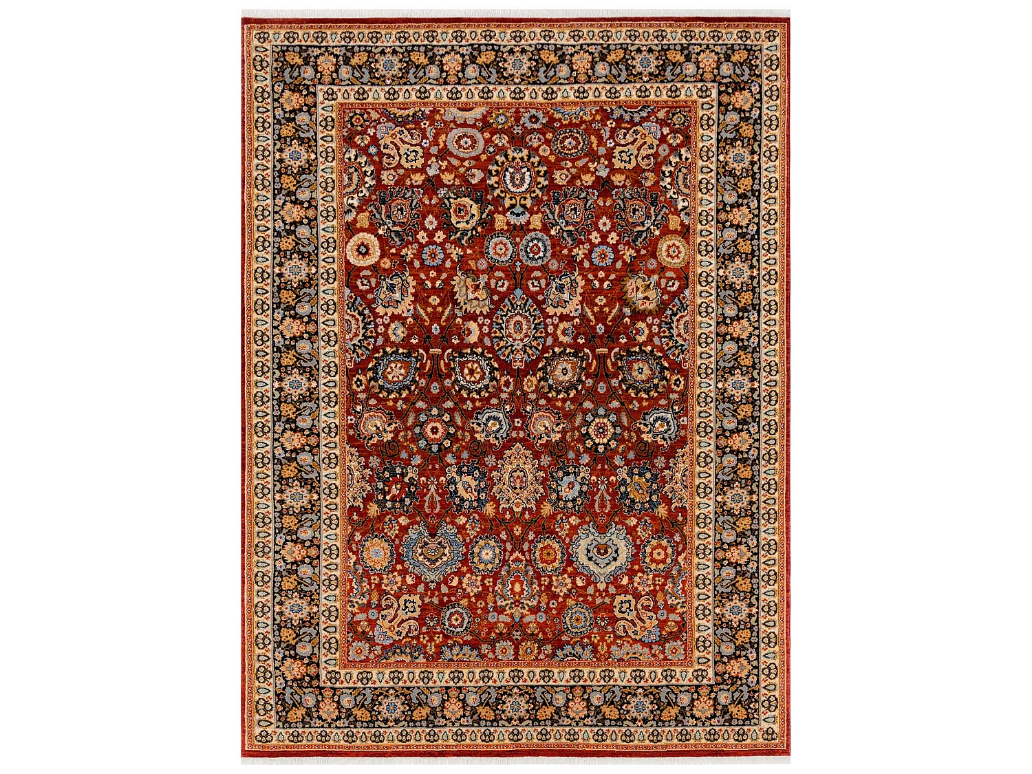 Tapijt KESHAN Ornament, frame oosters 7573/53577 kastanjebruin / marin 120x145 cm