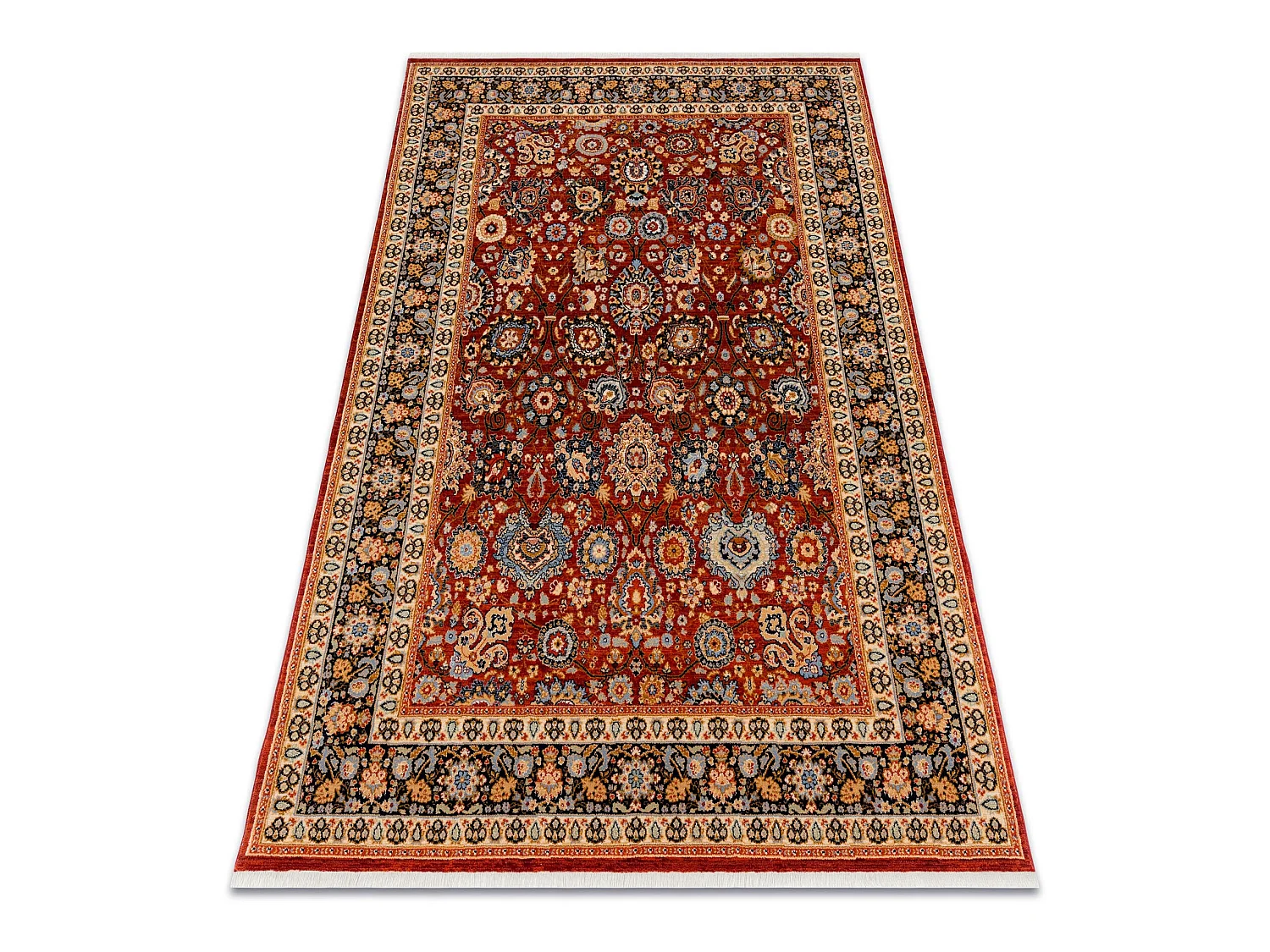 Tapijt KESHAN Ornament, frame oosters 7573/53577 kastanjebruin / marin 120x145 cm
