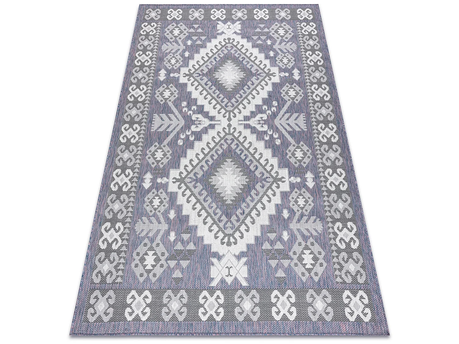 Tapis SIZAL SION aztèque 3007 tissé à plat bleu / rose / ecru 160x220 cm