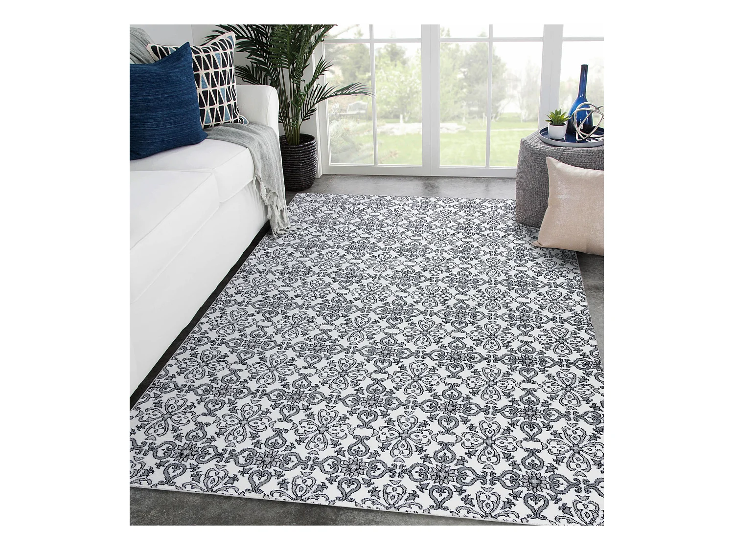 Tapijt ARGENT - W4949 Bloem wit / grijs 133x190 cm
