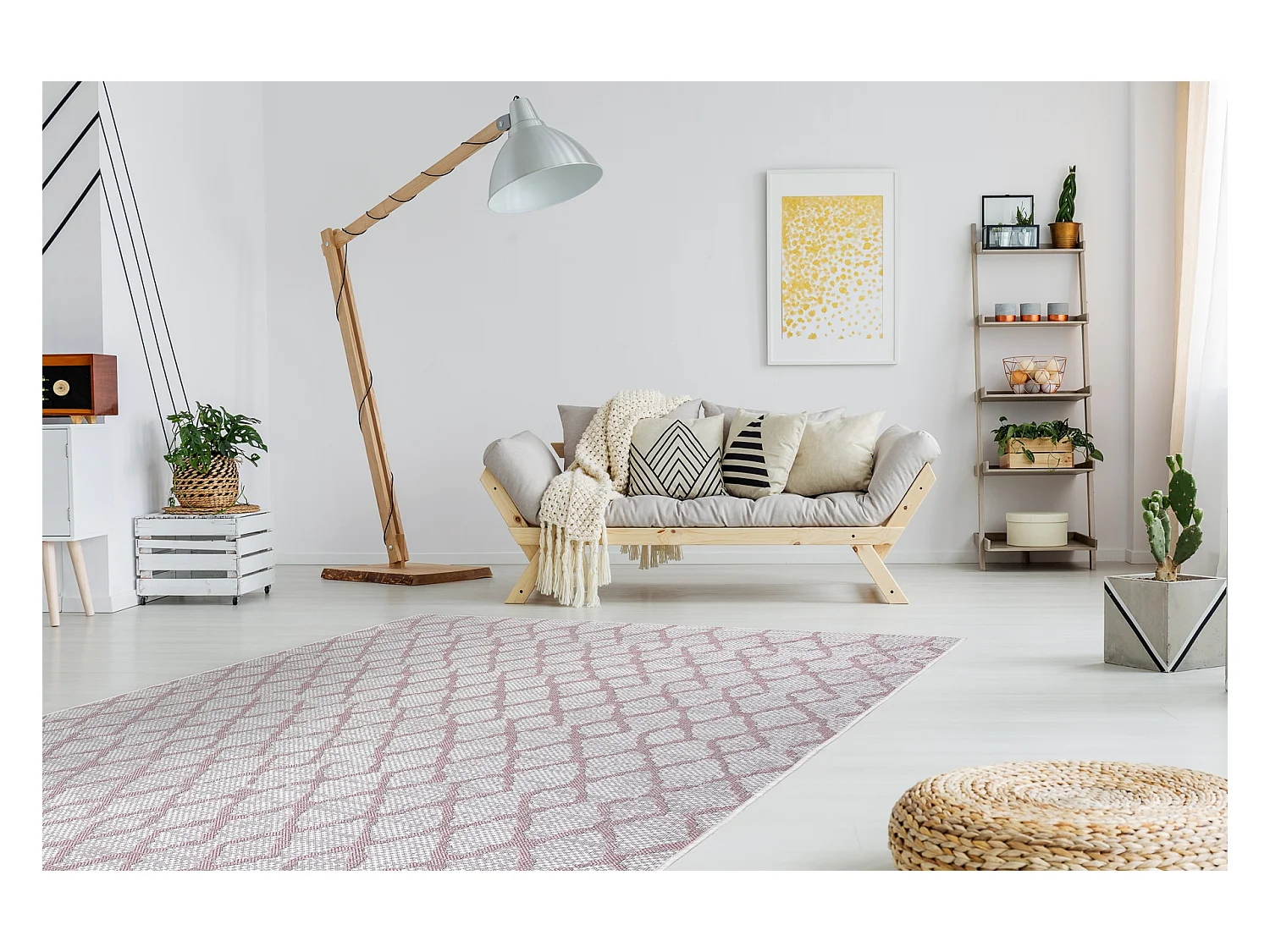 Tapis SIZAL SION Trellis 22129 tissé à plat ecru / rose 160x220 cm
