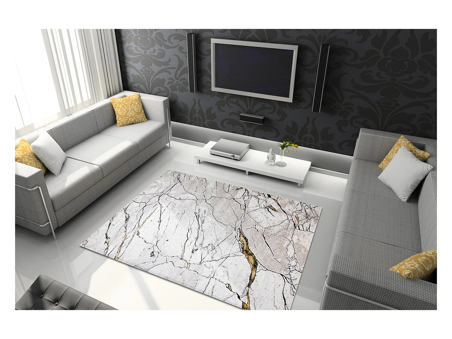 Tapis GLOSS moderne  529A 53 Marbre, calcul, élégant, glamour Ivoire 240x330 cm