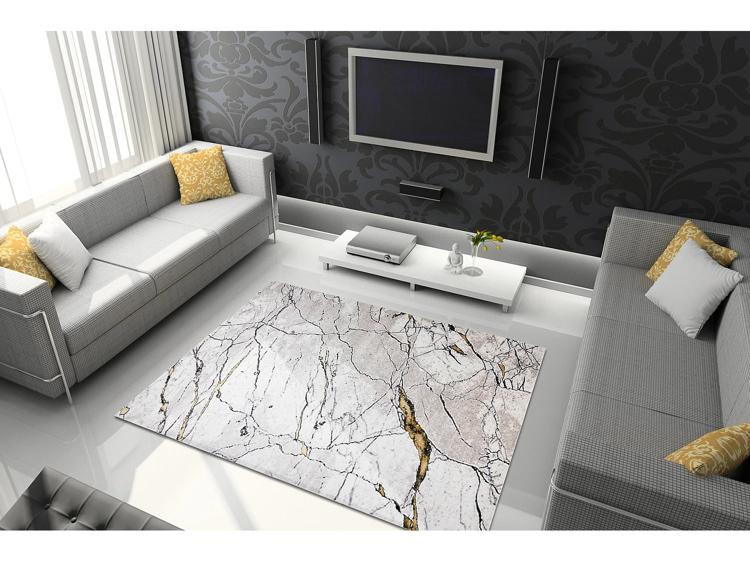 Tapis GLOSS moderne  529A 53 Marbre, calcul, élégant, glamour Ivoire 240x330 cm