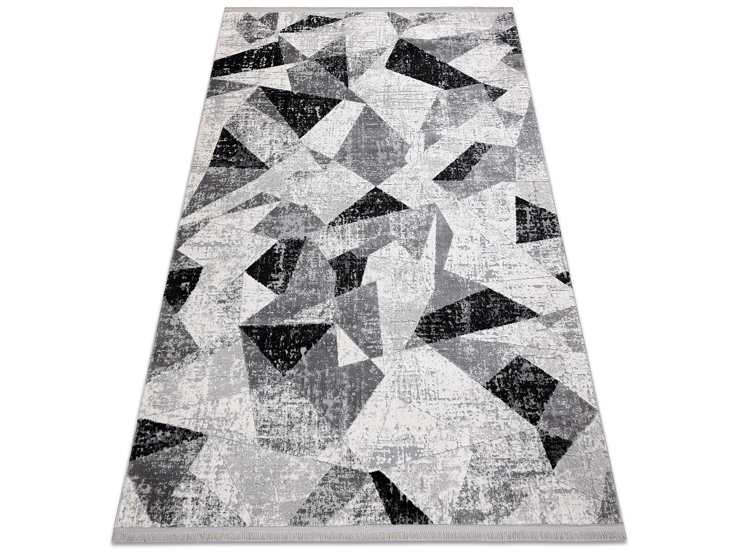 Tapis TULS structural, franges  51211 moderne, Géométrique anthracit 280x370 cm