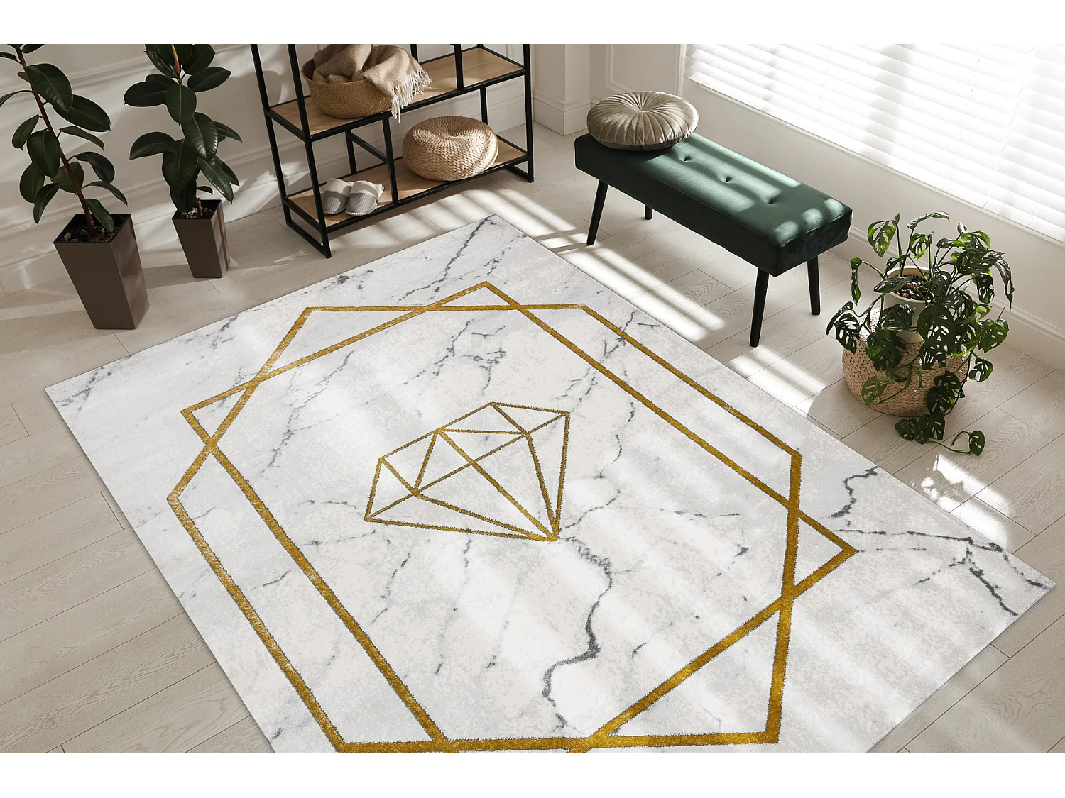 Tapis EMERALD exclusif 1019 glamour, élégant diamant, marbre crème  160x220 cm