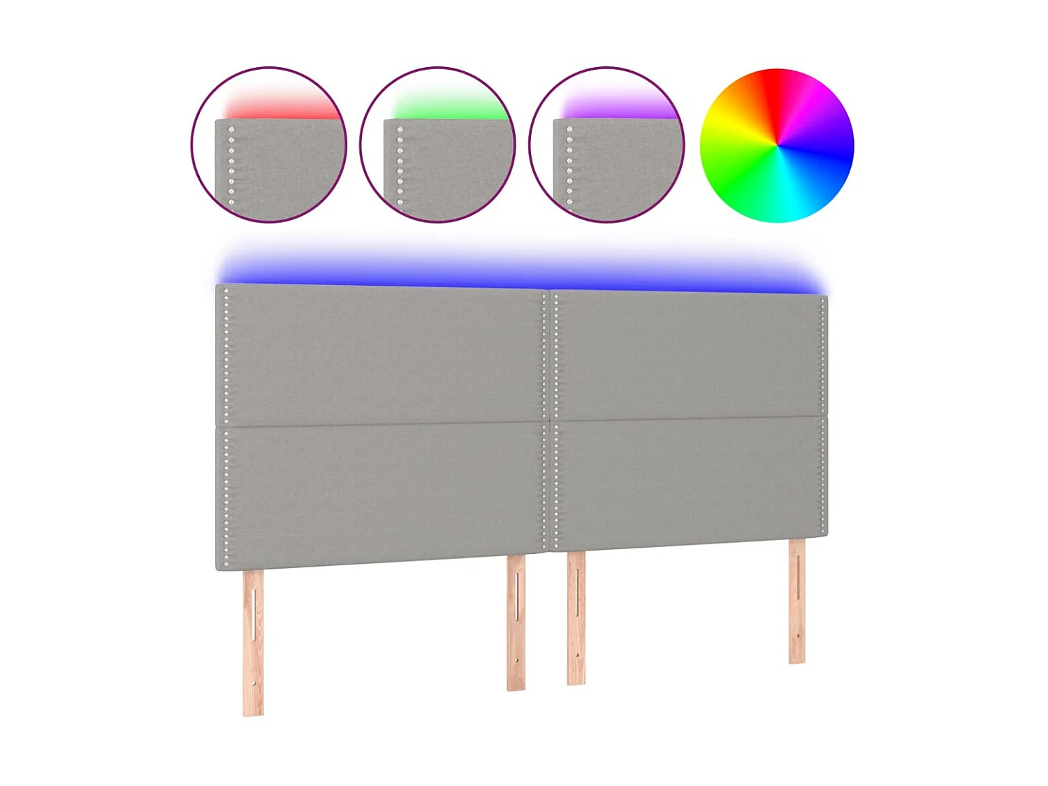 Testiera | Testata del letto a LED Grigio Chiaro 200x5x118/128 cm in Tessuto