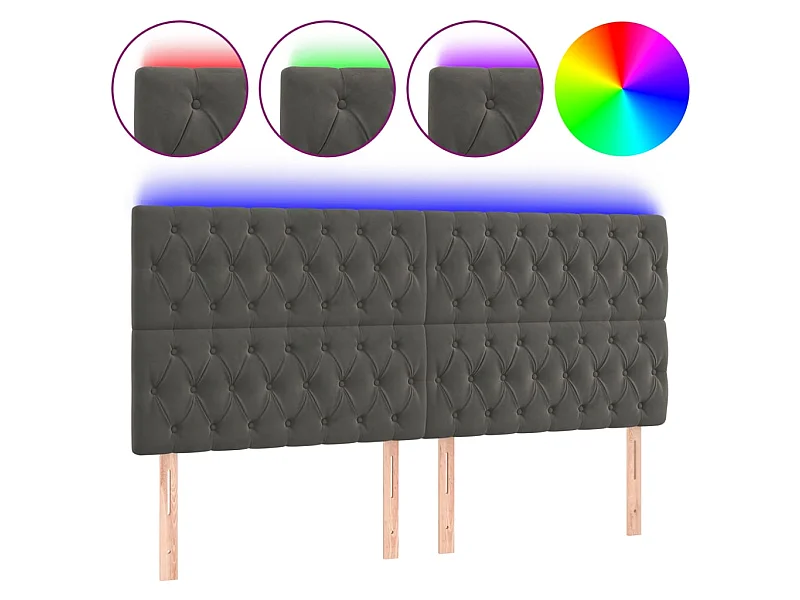 Cabeceira de cama c/ LED veludo 200x7x118/128 cm cinza-escuro PT194027