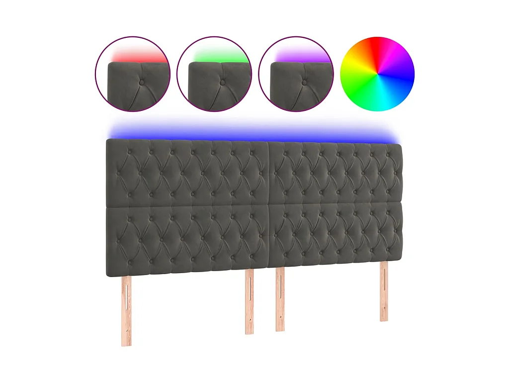 Tête de lit à LED Gris foncé 200x7x118/128 cm Velours POI30901 BonneVie Meuble