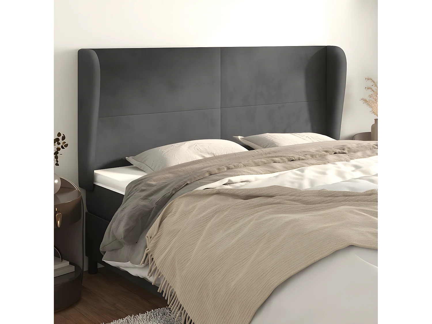 Tête de lit avec oreilles Gris foncé 183x23x118/128 cm Velours POI26277 BonneVie Meuble