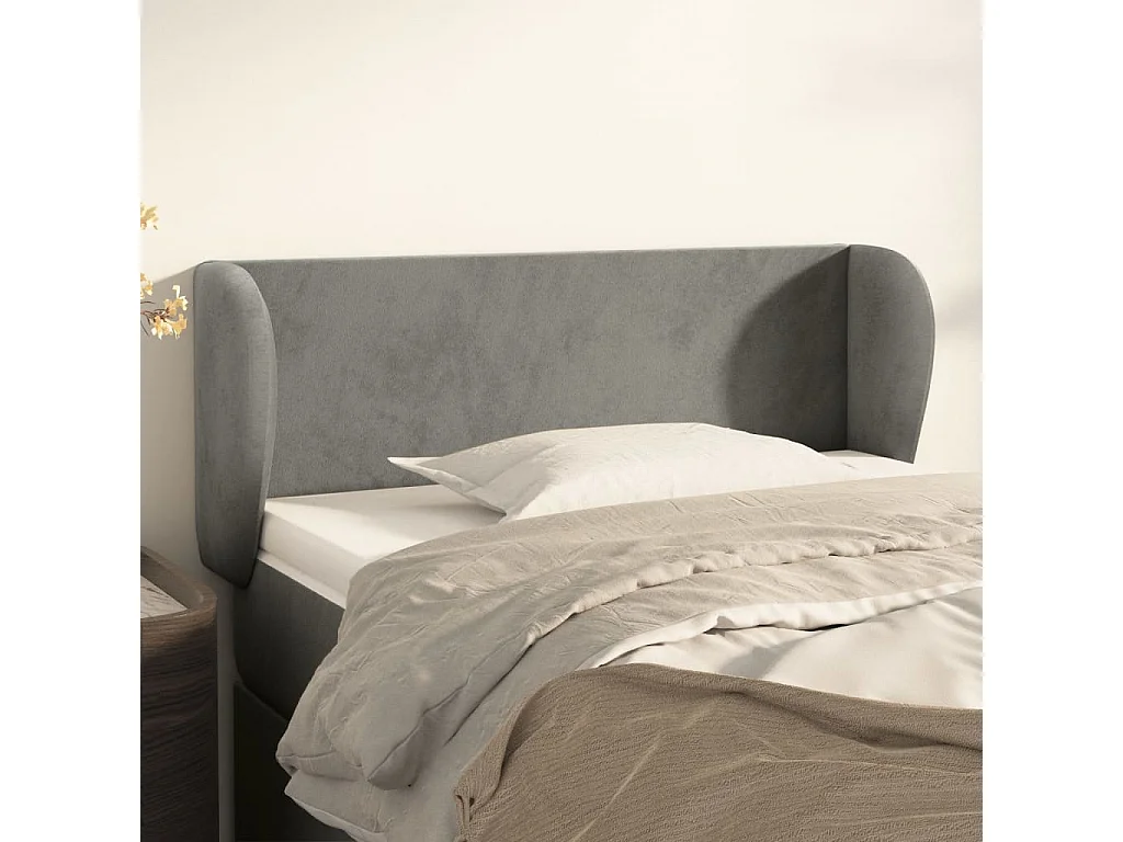 Kopfteil,Bettkopfteil mit Ohren Hellgrau 93x23x78/88 cm Samt -gkd172916