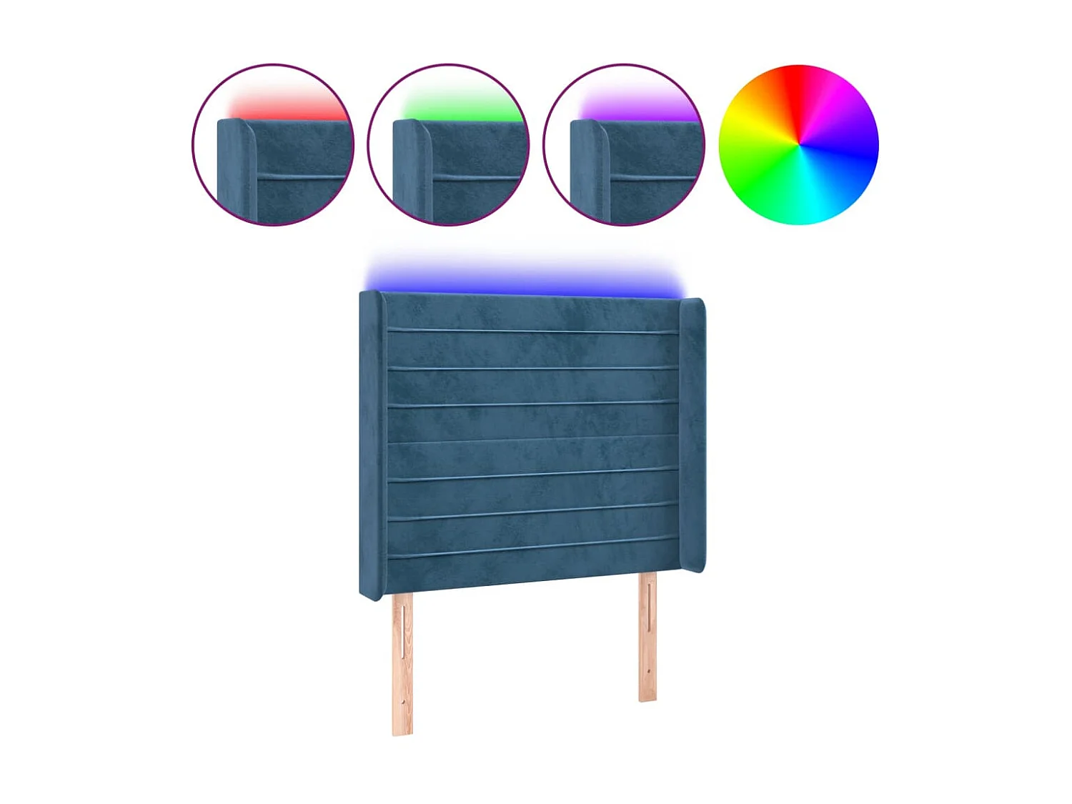 Cabeceira cama c/ luzes LED veludo 103x16x118/128cm azul-escuro PT191034