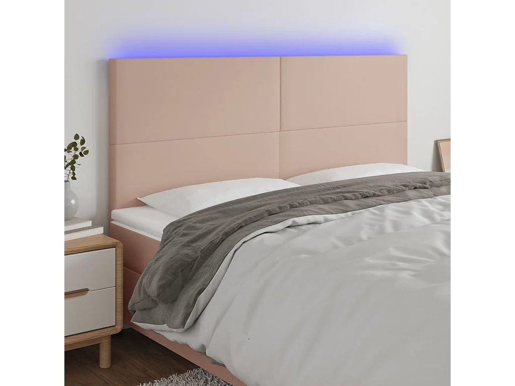 Testiera a LED Cappuccino 200x5x118/128 cm in Similpelle CFW361256