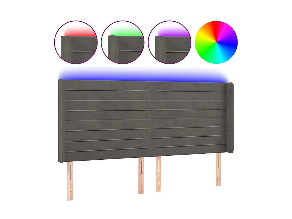 Cabeceira de cama c/ LED veludo 163x16x118/128 cm cinza-escuro PT774345