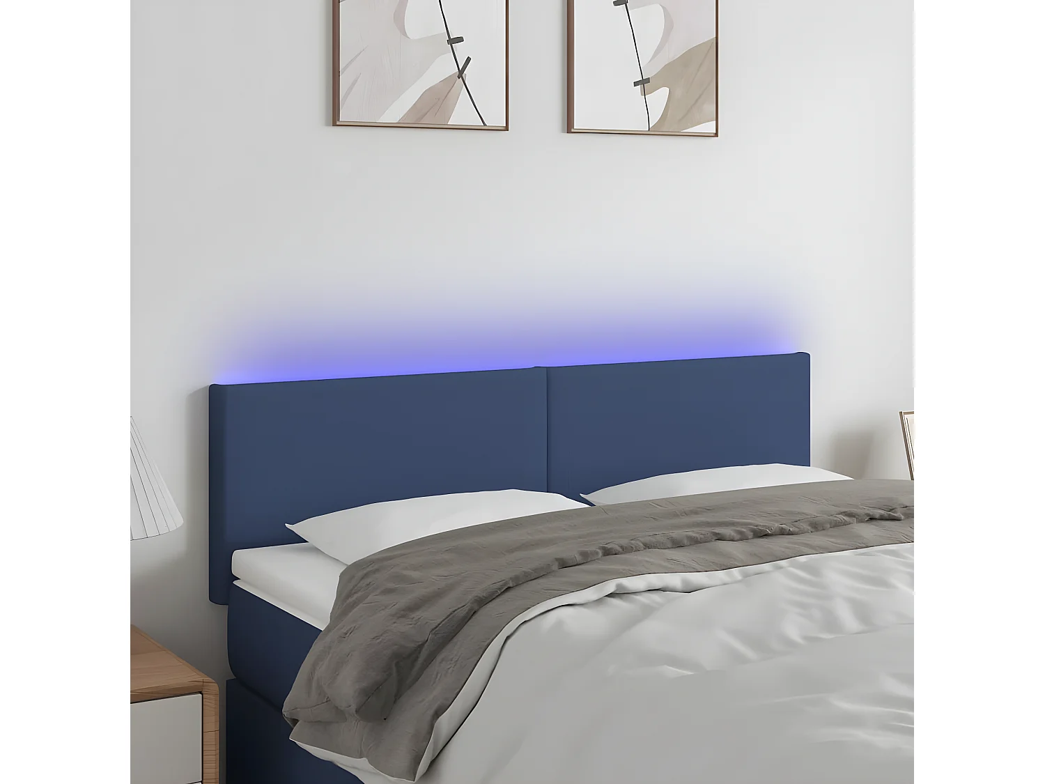 Tête de lit à LED Bleu 144x5x78,88 cm Tissu LKC62610 BonneVie Meuble