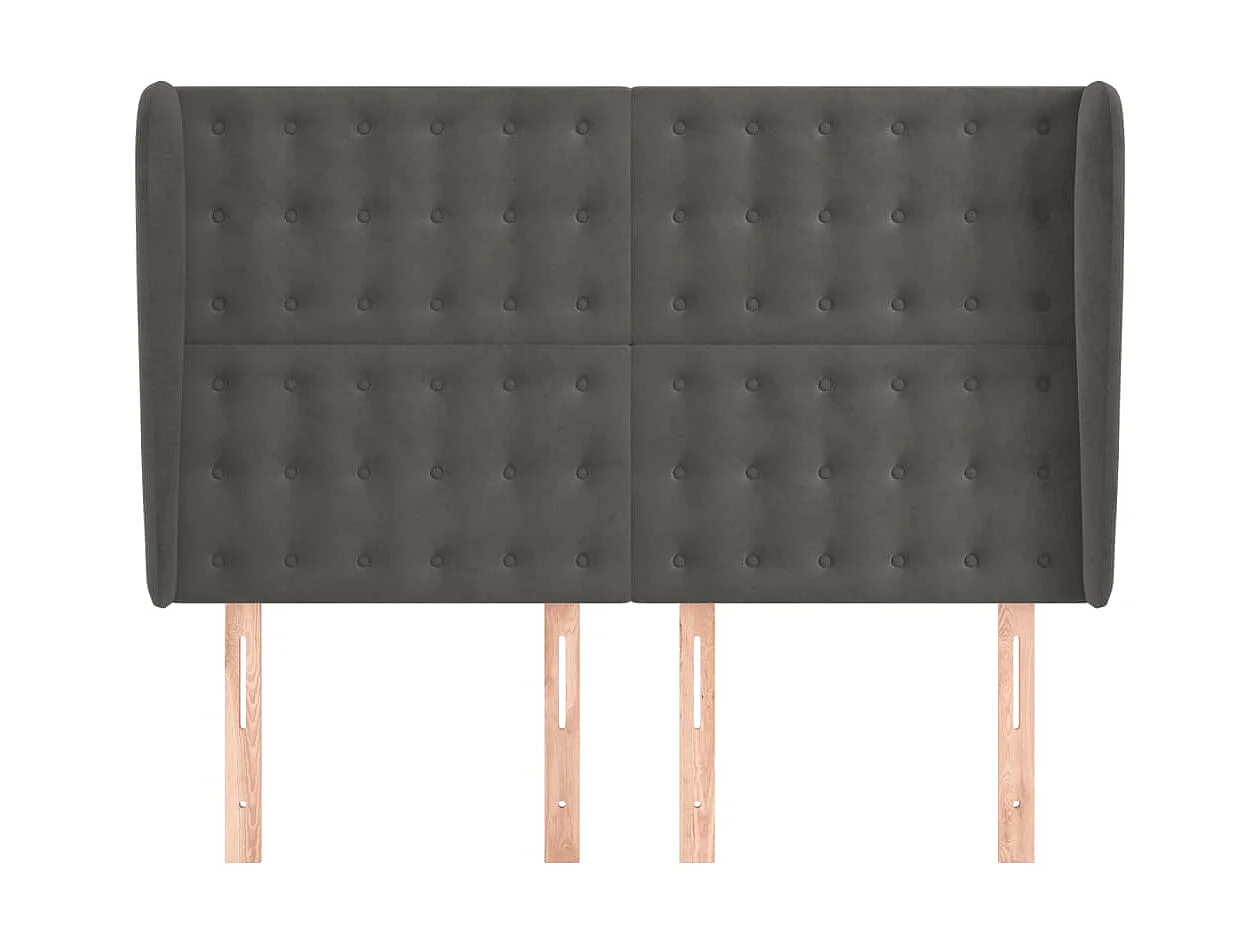 Cabecero con orejas de terciopelo gris oscuro 147x23x118/128 cm ES86430