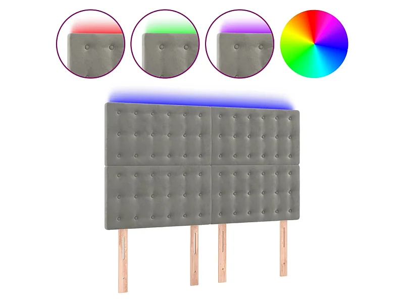 Tête de lit à LED Gris clair 144x5x118/128 cm Velours POI51542 BonneVie Meuble