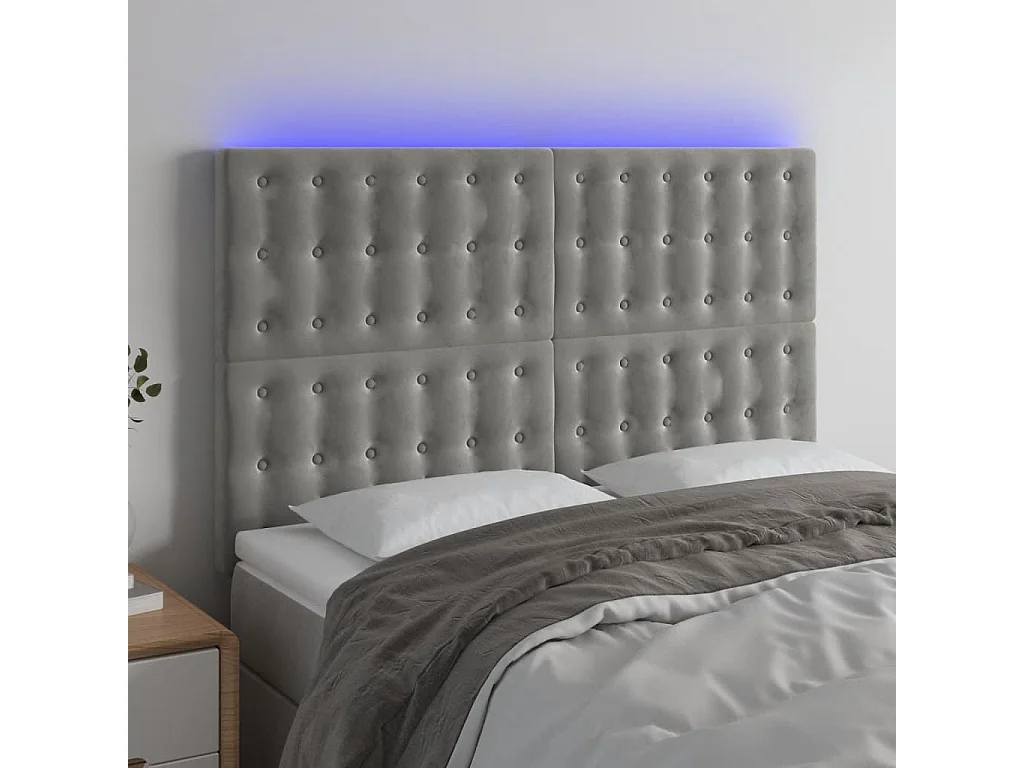 Tête de lit à LED Gris clair 144x5x118/128 cm Velours POI51542 BonneVie Meuble