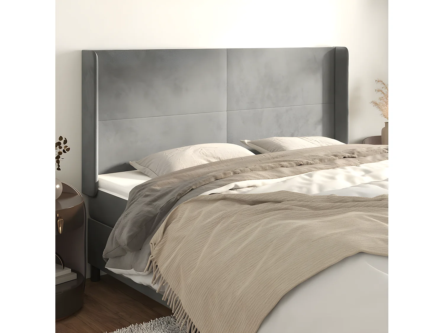Tête de lit avec oreilles Gris clair 203x16x118/128 cm Velours POI93016 BonneVie Meuble