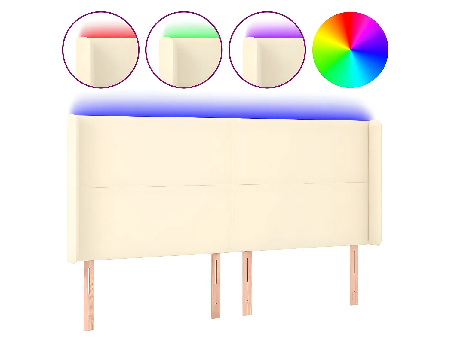Tête de lit à LED Crème 203x16x118/128 cm Similicuir POI68708 BonneVie Meuble