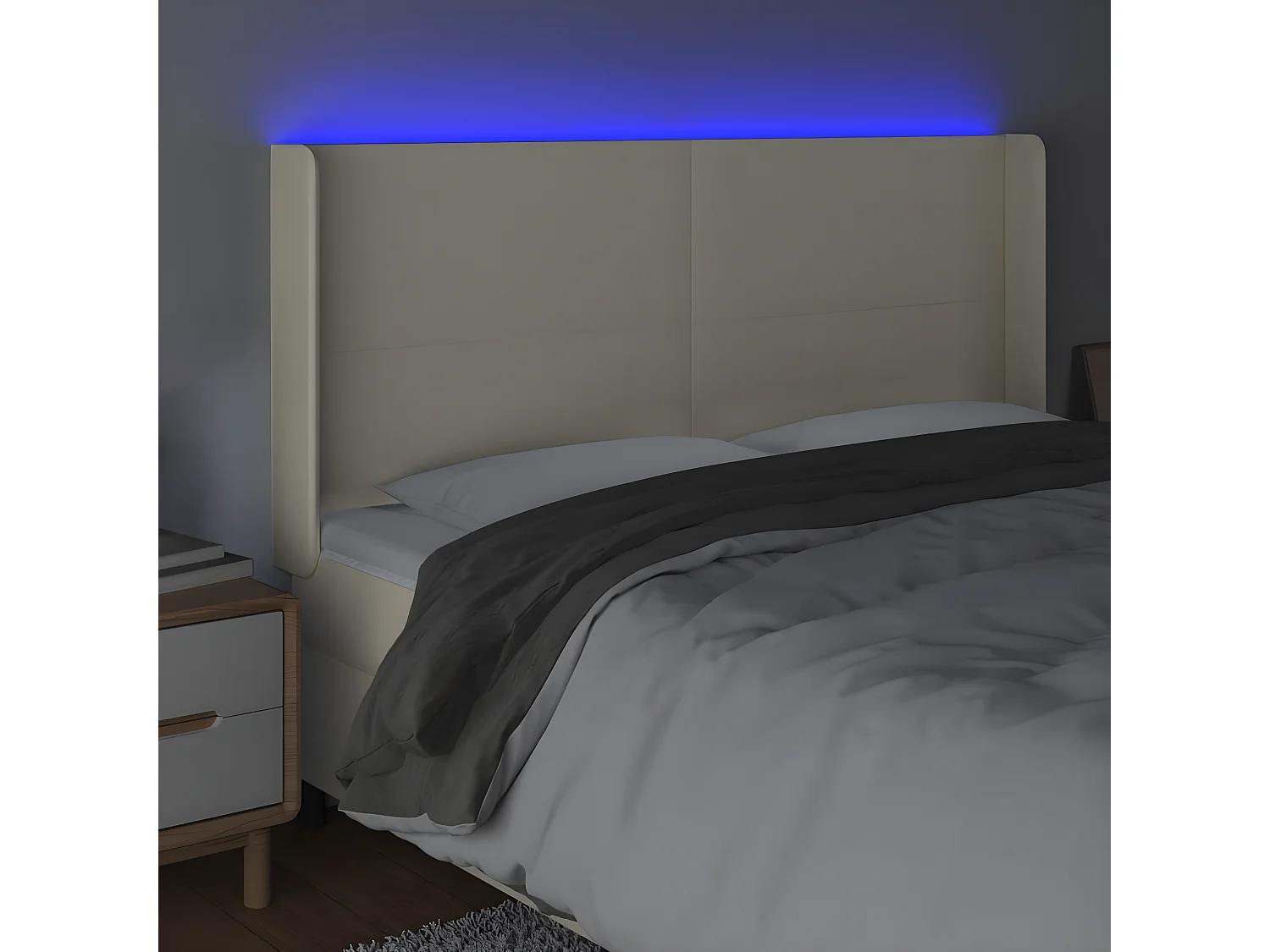 Tête de lit à LED Crème 203x16x118/128 cm Similicuir POI68708 BonneVie Meuble