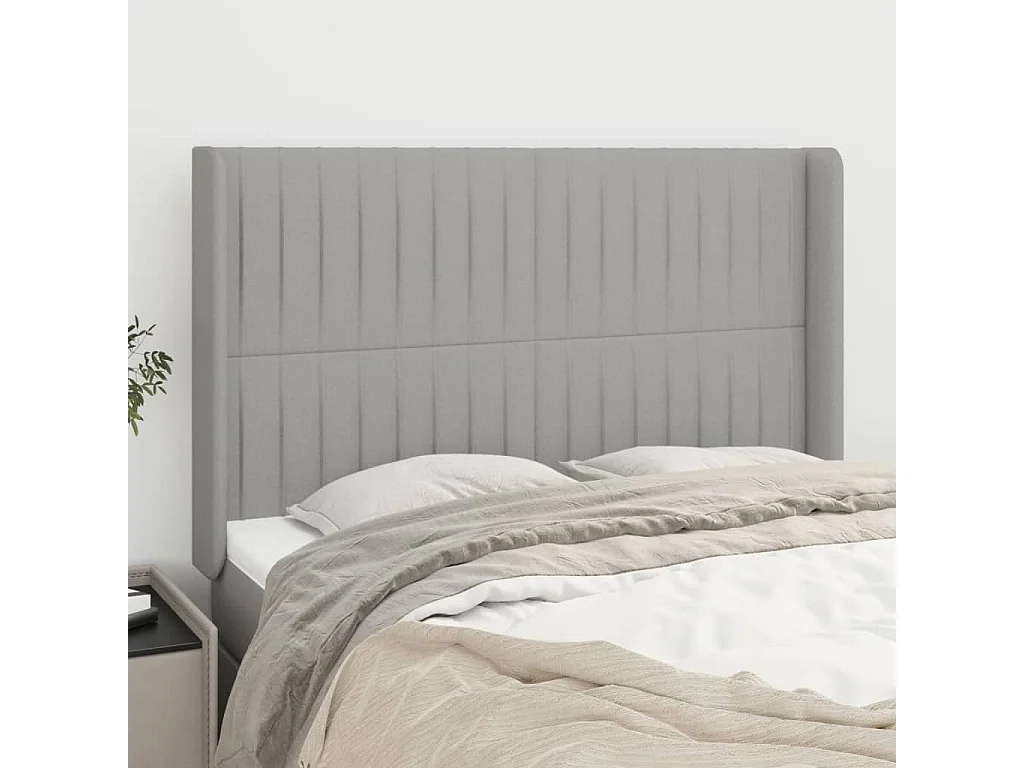 Kopfteil,Bettkopfteil mit Ohren Hellgrau 147x16x118/128 cm Stoff -gkd772999