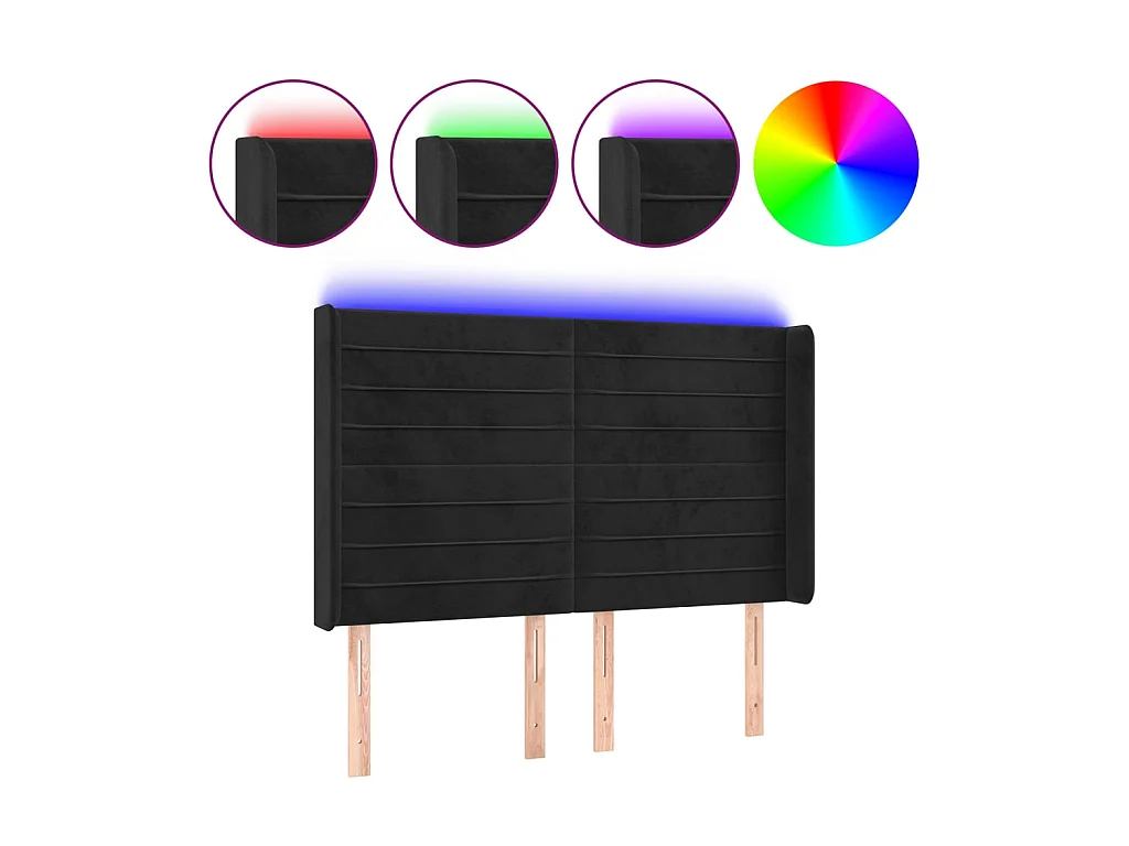 Tête de lit à LED Noir 147x16x118/128 cm Velours POI11842 BonneVie Meuble