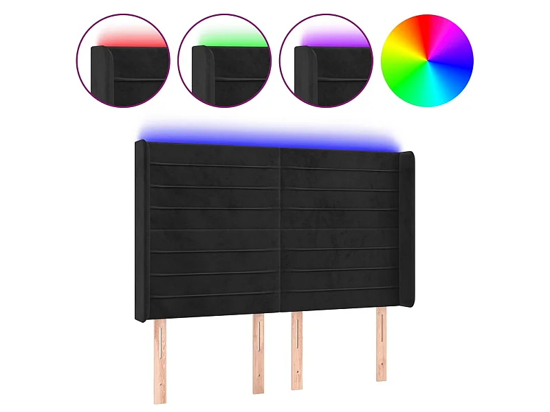 Testiera a LED Nera 147x16x118/128 cm in Velluto CFW161351