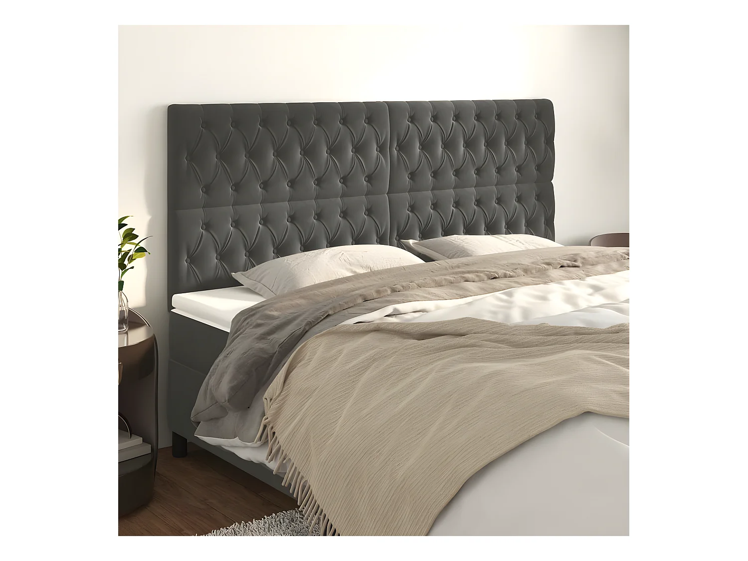 4 pcs Têtes de lit Gris foncé 90x7x78/88 cm Velours PLO19089 BonneVie Meuble