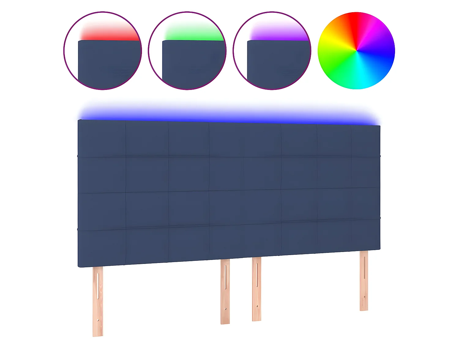 Cabecero con luces LED tela azul 180x5x118/128 cm ES75628