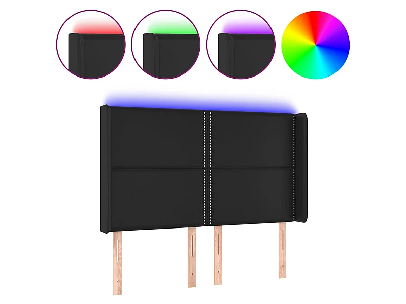 Testiera | Testata del letto a LED Nera 147x16x118/128 cm in Similpelle