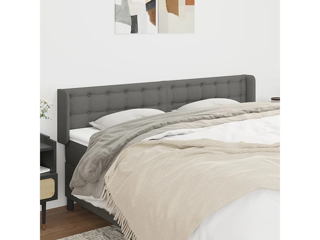 Tête de lit avec oreilles Gris foncé 163x16x78/88 cm Tissu POI23757 BonneVie Meuble