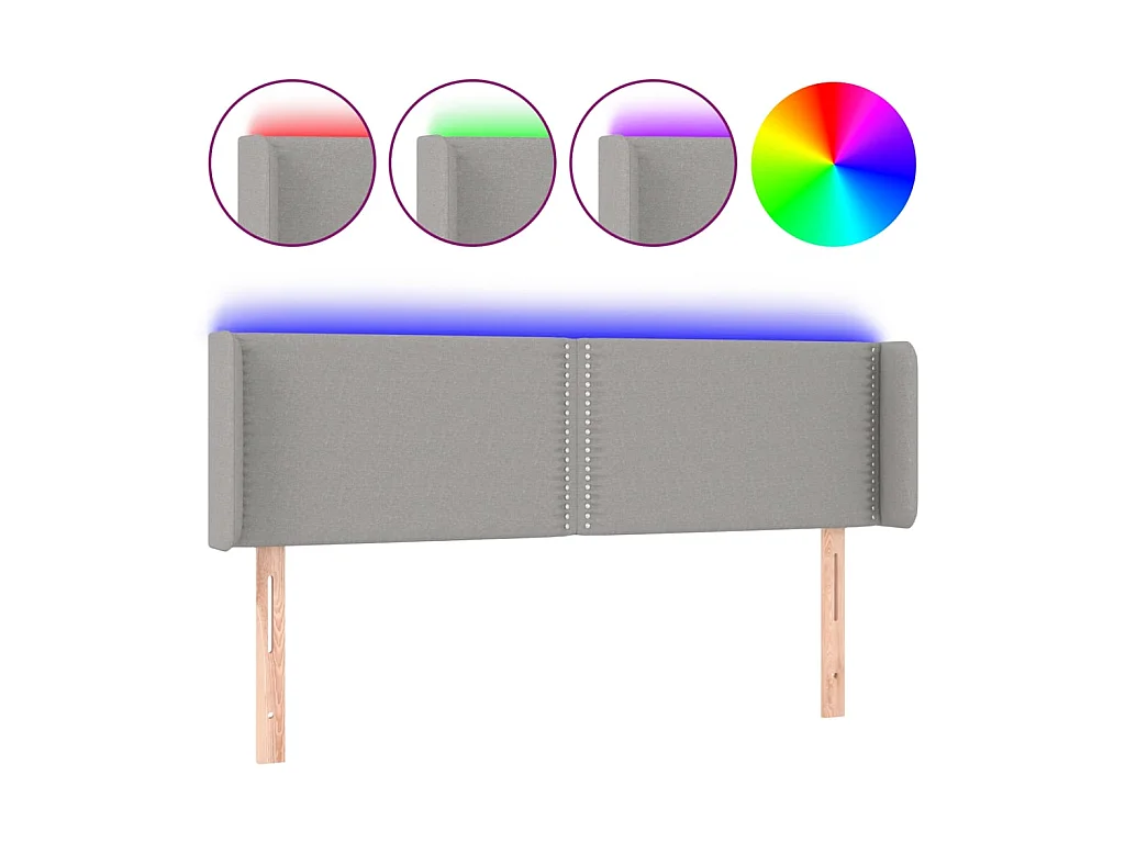 Testiera | Testata del letto Grigio Chiaro a LED 147x16x78/88 cm in Tessuto