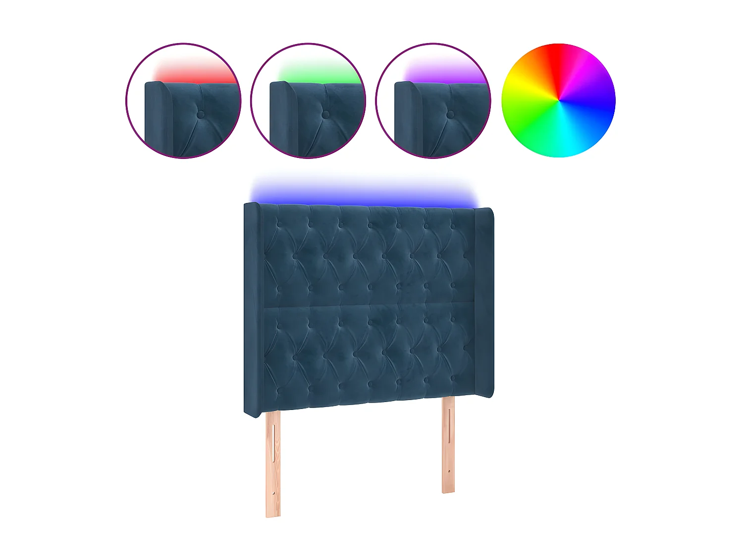 Tête de lit à LED Bleu foncé 93x16x118/128 cm Velours POI79593 BonneVie Meuble