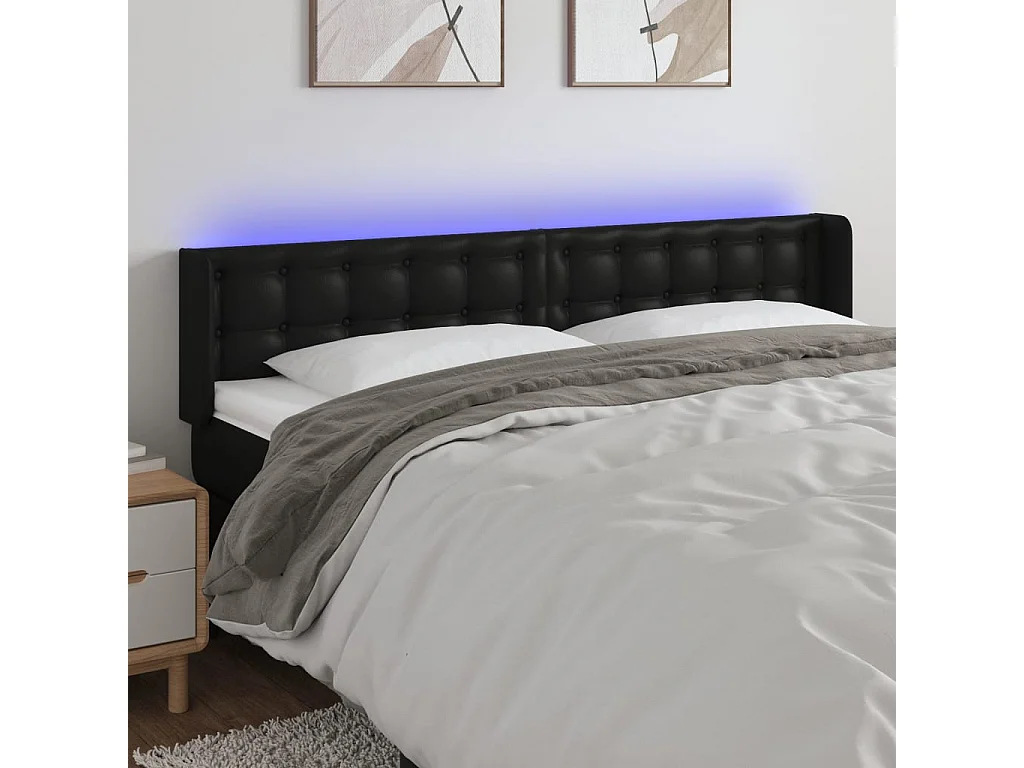 Cabeceira de cama c/ LED couro artificial 203x16x78/88 cm preto PT314934