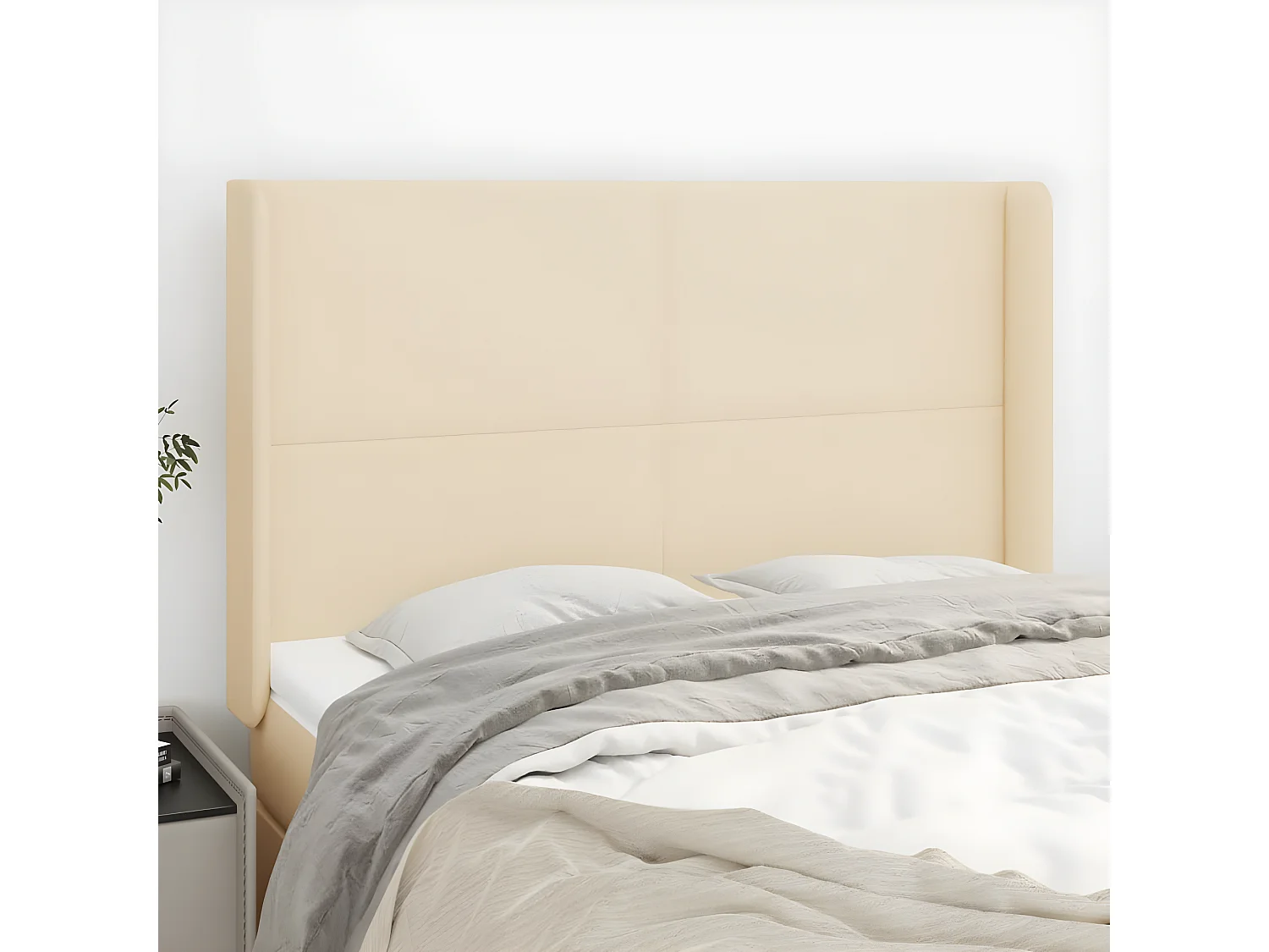 Hoofdbord met randen 147x16x118/128 cm stof crèmekleurig NL552773