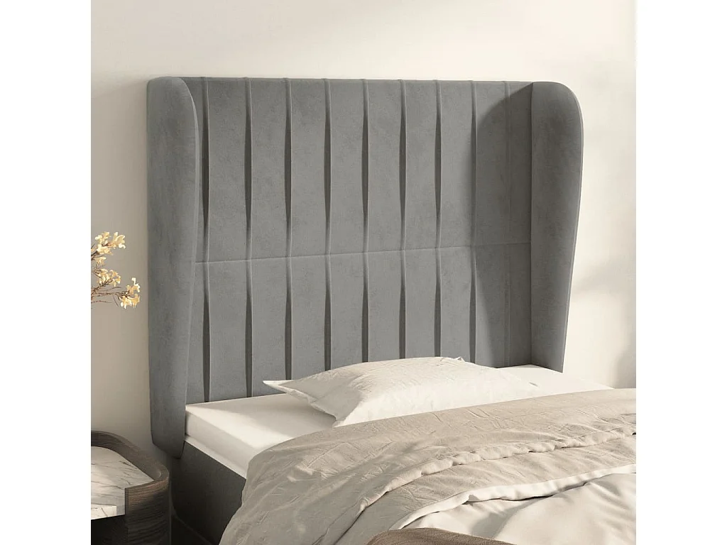 Cabeceira de cama c/ abas veludo 83x23x118/128cm cinzento-claro PT449173