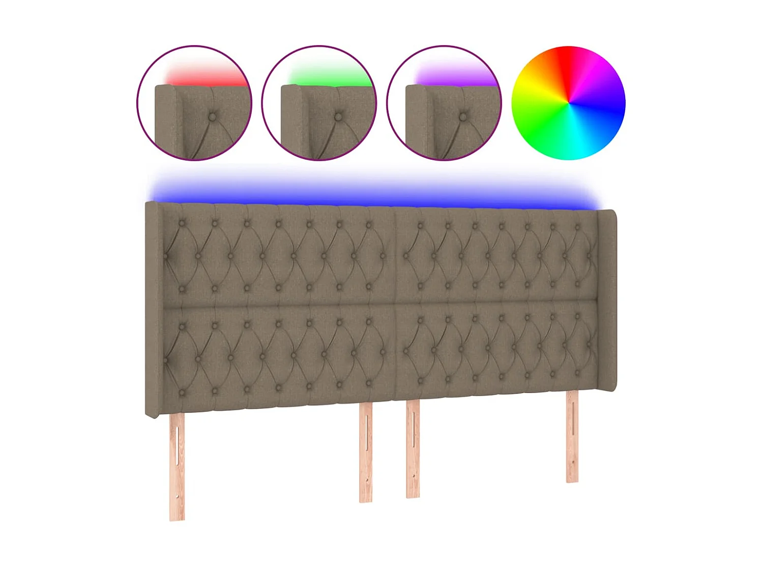 Tête de lit à LED Taupe 203x16x118/128 cm Tissu POI16522 BonneVie Meuble