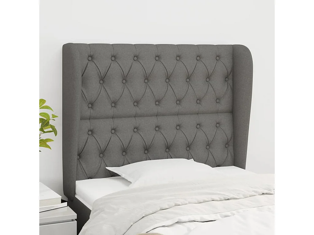 Tête de lit avec oreilles Gris foncé 93x23x118/128 cm Tissu POI86840 BonneVie Meuble