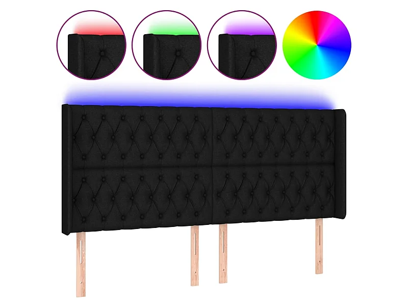 Cabecero con LED de tela negro 183x16x118/128 cm ES63903