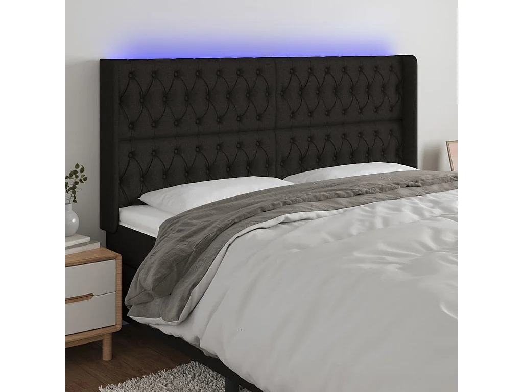 Tête de lit à LED Noir 183x16x118/128 cm Tissu POI73545 BonneVie Meuble