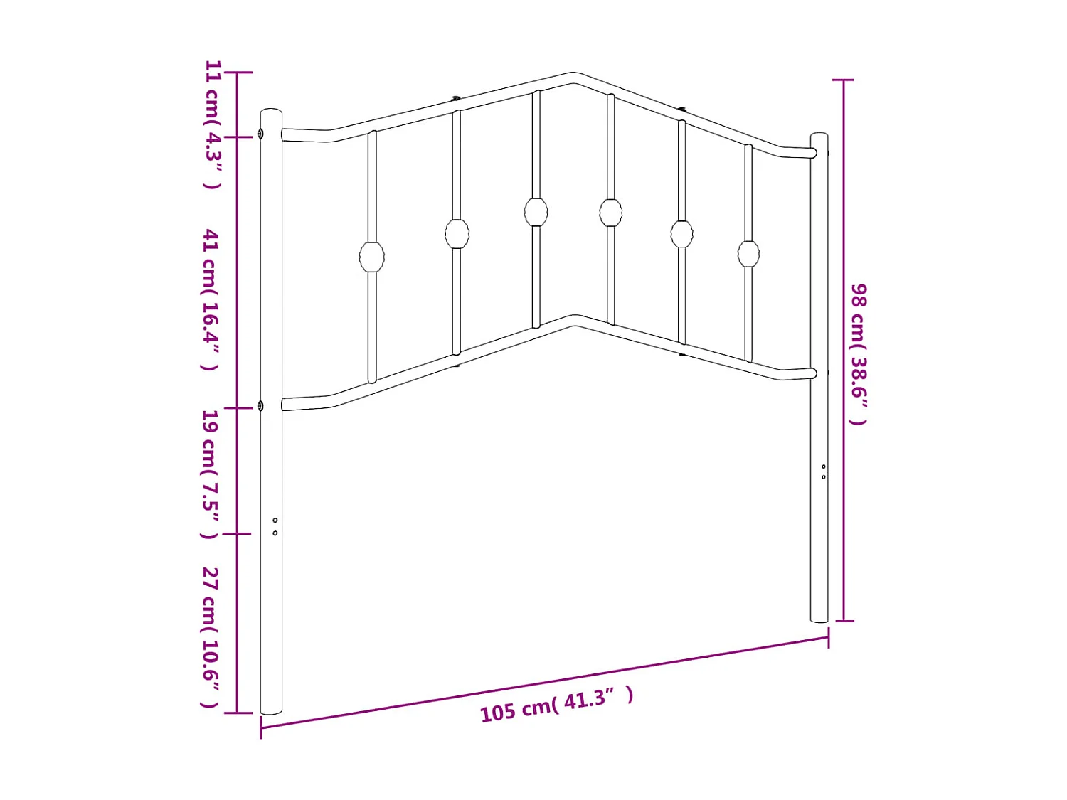Tête de lit métal noir 100 cm POI37366 BonneVie Meuble