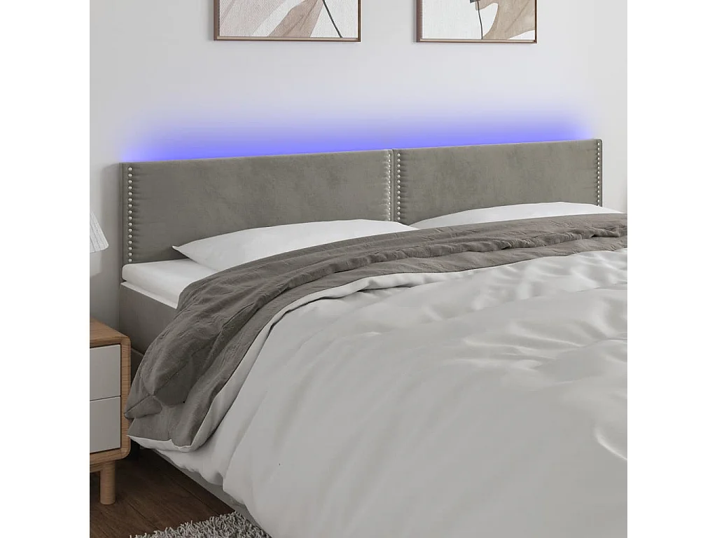 Tête de lit à LED Gris clair 180x5x78/88 cm Velours POI47610 BonneVie Meuble